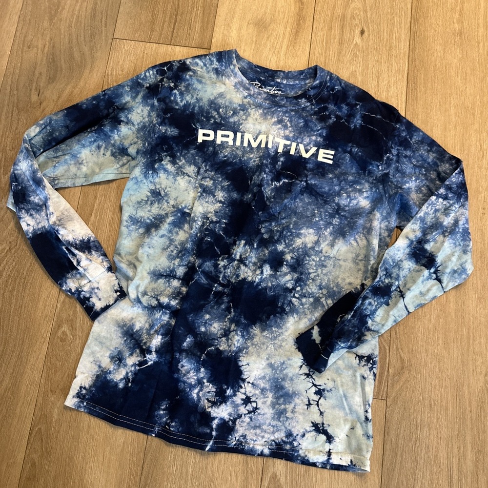 Primitive Men's Long Sleeve Blue Tie Dye Skateboarding‎ Shirt Streetwear Small